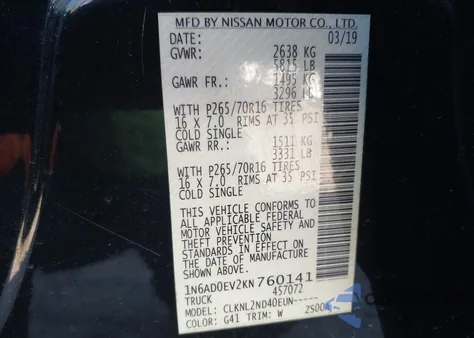 2019 Nissan Frontier Sv z USA, uszkodzony, nr VIN 1N6AD0EV2KN760141